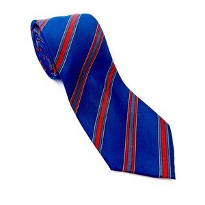 Mario valentino 100% Silk Necktie Mens Blue Red Striped Tie 3” Made in Italy‎